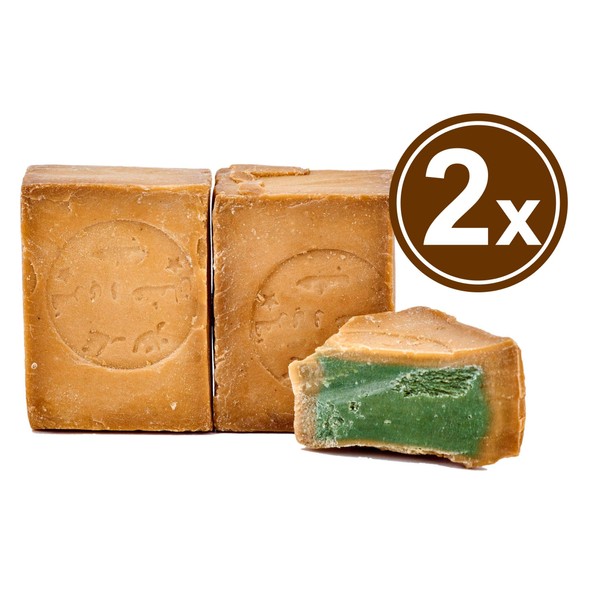 Carenesse Original Aleppo Soap 2 x 200 g, 95% Olive Oil and 5% Laurel Oil, Olive Oil Soap Hair Soap Natural Soap Handmade according to traditional recipe and long maturation time