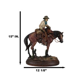 Ebros Gift Western Desert Cowboy On Saddleback Brown Stallion Horse by Cactus Figurine Old World Wild West Cowboys Rustic Themed Accent Statue