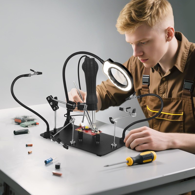 NOEVSBIG Helping Hands Soldering Station with Upgraded 5X Magnifying Lamp,