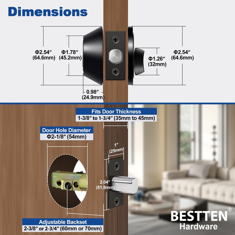 BESTTEN 3 Pack Keyed Alike Deadbolt, Single Cylinder Entry Door