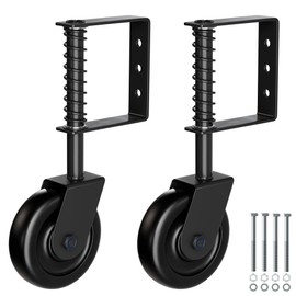 TIBEGOLD 4.3" Heavy Duty Gate Wheel, Black Gate Casters for Outdoor Wooden Gate Fence, Spring Loaded Gate Caster Wheel with Bearing, Gate Wheels with 360° Swivel, 2 Pack