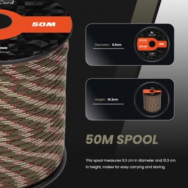 Abma Cord Paracord 4mm 50m 100% Nylon Rope 9 Strands Type III Parachute Cord for DIY, Camping, Survival, Outdoor - Max. 280kg - Forest Camo