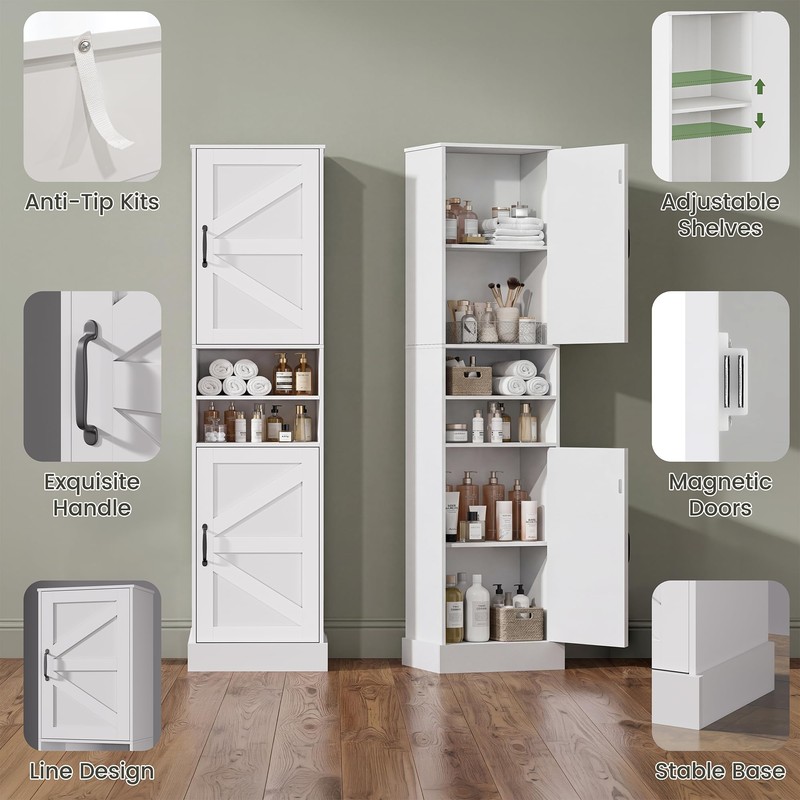 67" H Tall Bathroom Storage Cabinet with 2 Barn Doors