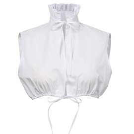 UniqKaliber Women Cotton Shirts Ruffle Collar, Victorian High Neck Faux Collars Detachable Mock Blouse for Dress Costume