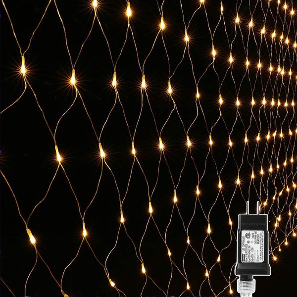 LYHOPE 12ft x 5ft 360 LED Christmas Net Lights, 8 Modes Low Voltage Mesh Christmas Decorative Lights for Xmas Trees, Bushes, Wedding, Garden, Outdoor, Indoor Decor (Warm White)