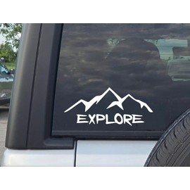 LEENAE Explore Decal Vinyl Bumper Sticker Camping Decal Hiking Sticker for Car Truck Van Windows Laptop, White Adventure Deco | White | 7”