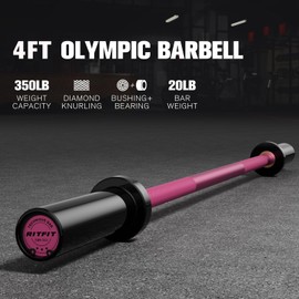 RITFIT Olympic Barbell 4ft/4.8ft/6ft - 2 Inch Weight Bar for Strength Training, Weightlifting, Squat, Deadlift, Bench Press, Curl, Overhead Press - 350lbs/500lbs Capacity 4FT Black/Pink