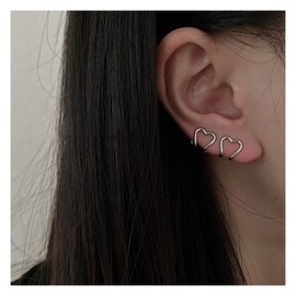 Inilbran Boho Love Heart Ear Wraps Earring Love Heart Clip On Earrings Silver Heart Huggie Earrings Love Ear Clip Earrings No Pierced Ear Clip Wrap Earrings Jewellery for Women and Girls, Silver