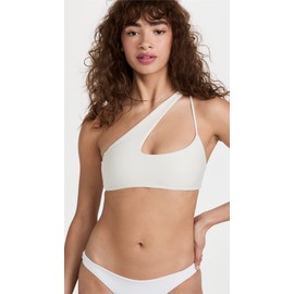 MIKOH Women's Cross Shoulder Bikini Top, Ecru, White, Off White, M