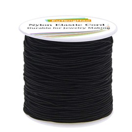 EuTengHao Nylon Elastic Cord - Black Satin Decorative Cord for Bracelet, Necklace & Jewelry Making (1.5mm x 55Yards)