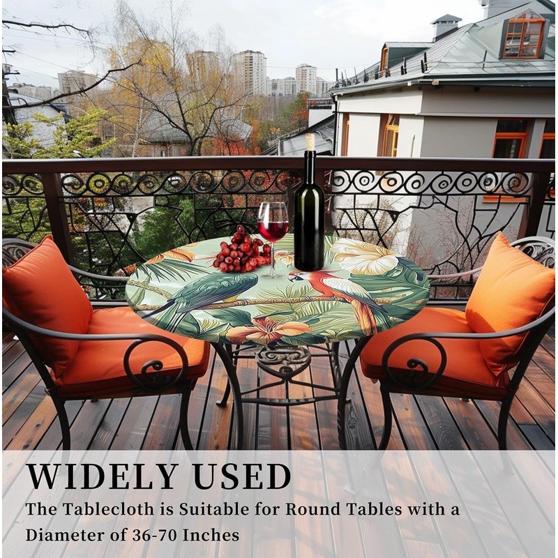 Yesad Round Fitted Tablecloth with Elastic, Waterproof Table Protector for