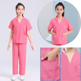 AOTYP Pretend Doctor, Children's White Coat, Children's Costume, Halloween Costume, Doctor, Cosplay, Stethoscope Included, 6-Piece Set, Cultural Festival, Stage, Performance, Pink 110