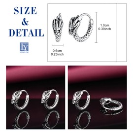 Yumilok Small Dragon Head Hoop Earrings Punk Dragon Animal Stainless Steel Hoop Earrings for Men Women Amulet Protection Jewellery Stud Tunnel Earrings Stainless Steel, Stainless Steel