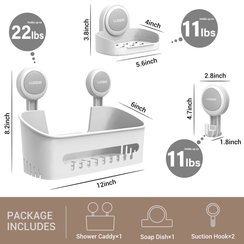 LUXEAR 4 Pack Shower Caddy Set - Suction Cup Shower