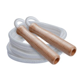 Champion Sports SR Series Classic Nylon Jump Rope with Wood Handles, 16-Feet, White (Single)