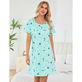 ENJOYNIGHT Womens Short Sleeve Nightgown Tie Dye Loungewear Nursing Nightshirt Breastfeeding Sleep Dress(X-Large,Star)
