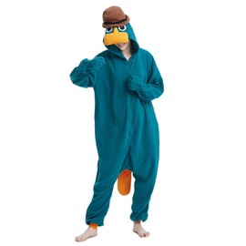 Unisex Perry Platypus Onesies Adult Cartoon Cosplay Pajamas Zip Animal Jumpsuit Sleepwear