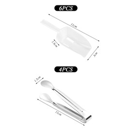 6 Pieces Transparent Ice Scoops and 4 Pieces Stainless Steel Ice Clips, Food Clips, Multi-Purpose Plastic Shovels, Kitchen Tools.