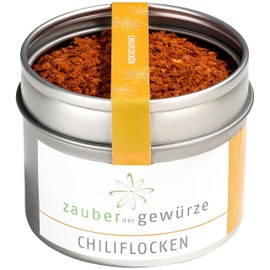 Zauber der Gewürze Chilli Flakes - Chili Crushed 1a Quality, Hot Chili Flakes without Seeds for Versatile Seasoning and Cooking, Premium Quality in Resealable Aroma Tin, 45 g