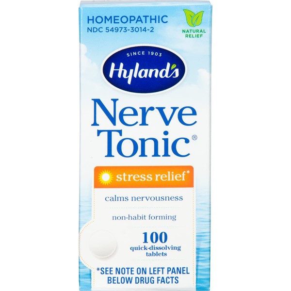 Hyland’s Nerve Tonic Stress Relief Tablets, Natural Relief of Restlessness, Nervousness and Irritability Symptoms, Non-Habit Forming, 100 Count