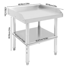 DCEHKR Commercial Work Table, Stainless Steel, Prep Table with Double-Tier Design, Grill Stand for Home, Restaurant Kitchen (24x24x24in, Silver)