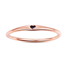 AVECON Women's Promise Wedding Ring with Black Heart Carve Stackable Rose Gold Ring Size T 1/2
