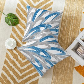 CaliTime Throw Pillow Cases Pack of 2 Cozy Fleece Two-Tone Abstract Feather Decorative Cushion Covers for Couch Bed Sofa Farmhouse Decoration 18 X 18 Inches Blue Gray