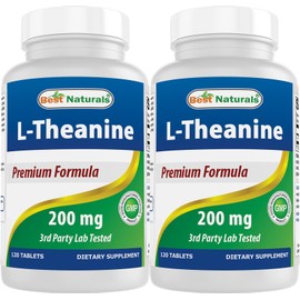 Best Naturals L-Theanine 200mg per Tablet (400mg per 2 Tablets) - Promotes Relaxation Without Drowsiness - 120 Vegetarian Tablets - (120 Count (Pack of 2))