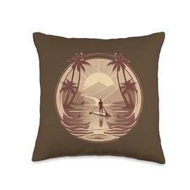 Enjoy SUP Stand Up Paddle Sport Surfboard Board Enjoy SUP Boat Sunset Stand Up Paddle Board Throw Pillow, 16x16, Multicolor