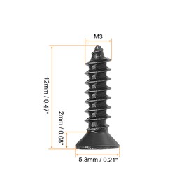 sourcing map M3 x 12mm Wood Screws Phillips Flat Head Carbon Steel Self Tapping Screws Black 200pcs