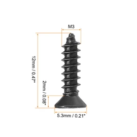 sourcing map M3 x 12mm Wood Screws Phillips Flat Head Carbon Steel Self Tapping Screws Black 200pcs