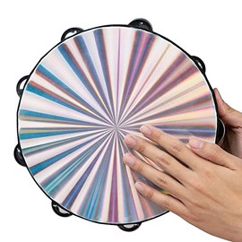 Tambourines Radiant Hand Held Drum 10 Inch with double row Metal Bell,Wooden Hand Percussion Music Instruments for Kids,Teaching,Party Games