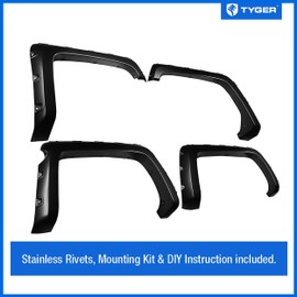 Tyger Auto Fender Flares Compatible with 2014-2018 Chevy Silverado 1500 5.8' Bed, Smooth Textured Paintable Bolt-Riveted Style 4pc | TG-FF8C4118