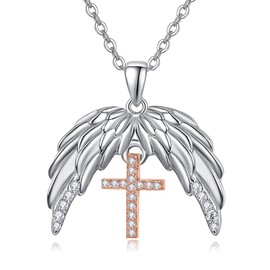 Dreamboat Angel Wing Cross Necklace for Women 925 Sterling Silver Guardian Angel Pendant Necklace Christian first Communion Jewelry Gift