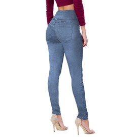 Hybrid & Company Women Butt Lift 3 Button High Wide Waist Stretch Denim Skinny Jeans P45067SK Medium BLU 1