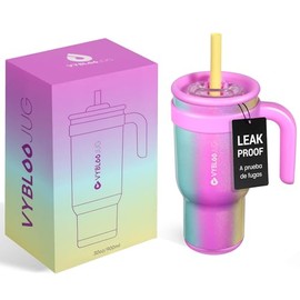 Vaso Termico con Doble Pico, Termo con Popote para Frío y Caliente, Vaso Acero Inoxidable para Hombres y Mujeres, Libre de BPA (30 oz / 900 ml, Arcoíris)