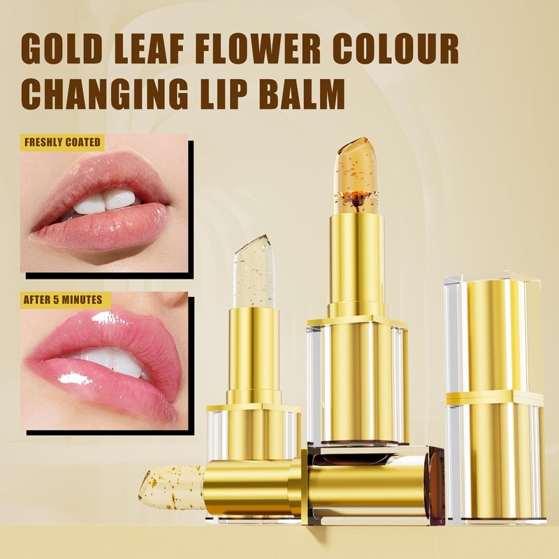MUNIP Transferproof Color Changing Lipstick,Gold Crystal Ph Color Changing Conservation