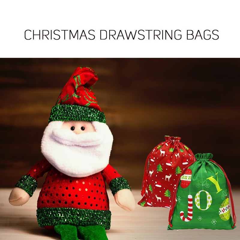 BAISDY 6Pcs Christmas Drawstring Gift Bags Reusable Xmas Buffalo Plaid
