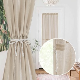 NICETOWN Door Curtains for Kitchen, Linen Texture Privacy French Patio Glass Front Back Door Curtain Window Curtain with Drawstring, 1 Panel, 36" W by 72" L, Angora