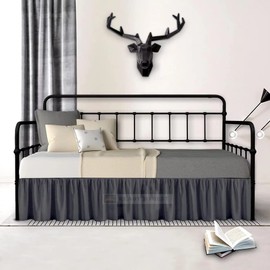 Twin Daybed Skirt 12 Inch Drop - Dust Ruffle Bed Skirt for Daybeds - Three Side Coverage - Daybed Skirt for Twin Size Bed with Split Corners (Dark Grey, Twin- 12" Drop)