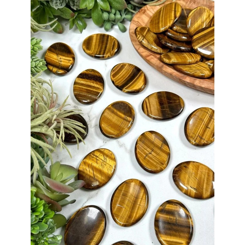 Natural Tiger Eye Palm Worry Stone Oval Polished Healing Crystal