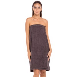 Skylinewears Women's Cotton Shower Robes Spa Body Wrap with Adjustable Closure Absorbent Cover up Towels Bathrobe Size Char L/XL Charcoal
