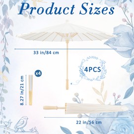 MOTOTO 8 Pack 33 Inch White Paper Umbrellas 8 Inch Foldable Handheld Fans, Oiled Chinese Japanese Paper Parasols Bulk White Parasols Umbrellas for DIY Painting, Wedding, Bridal Party, Ceiling Decor