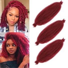 Mscat 40,6 cm vorgetrennte, federnde Afro-Twist-Haarverlängerungen, 3 Packungen, Bungundy Marley Twist Crochet Braiding Kunsthaarverlängerungen (8 Strähnen/Packung, Bug#)
