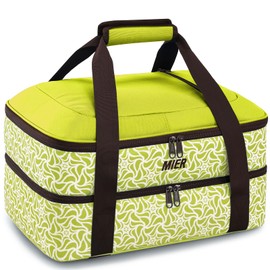 MIER Insulated Casserole Carrier for Hot or Cold Food Thermal Food Carrier Bag for Lasagna Potluck Parties Picnic Cookouts, Fits 9"x13" Baking Dish/Foil Pan, 16 x 11 x 7.8 inches, Green