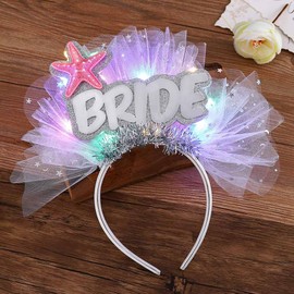 JAKAWIN Bride Wedding Veil Headband White Tulle Hair Band Starfish Short Veils Hair Piece Bachelorette Party Hair Accessories for Women FG011 (Starfish)