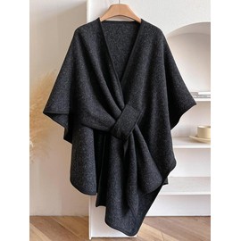Women's Solid Color Cape, Soft Comfortable Fashion Shawl for All Seasons, Vintage Versatile Accessory for Daily Use, Womenswear:_Black_one-size