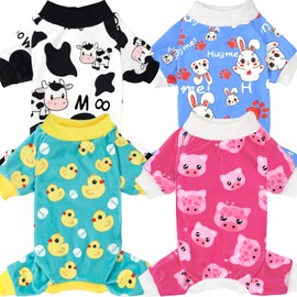 XPUDAC 4 Piece Dog Pajamas for Small Dogs Pjs Clothes Puppy Onesies Outfits for Doggie Christmas Shirts Sleeper for Pet Cats Jammies-XL