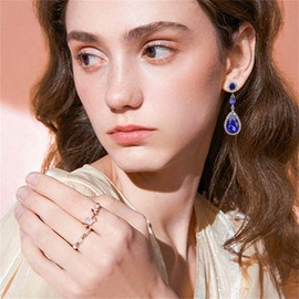 MALOYANVE Crystal Teardrop Earrings Unique Splarkly Double Vintage Volorful Crystal Lightweight Statement Rhinestone Stud Earrings Bridal Birthday Jewelry Gifts for Women (Blue)