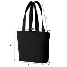 10×8×3 Inch - Small Canvas Tote Bags for Kids Mini Gift Bulk for Painting DIY Arts & Crafts Thick Fabric Bland Bags (50, Black)